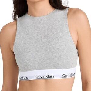 Calvin Klein Unlined Bralette QF7626 Lightly Ribbed Logo Band - Grey Heather M
